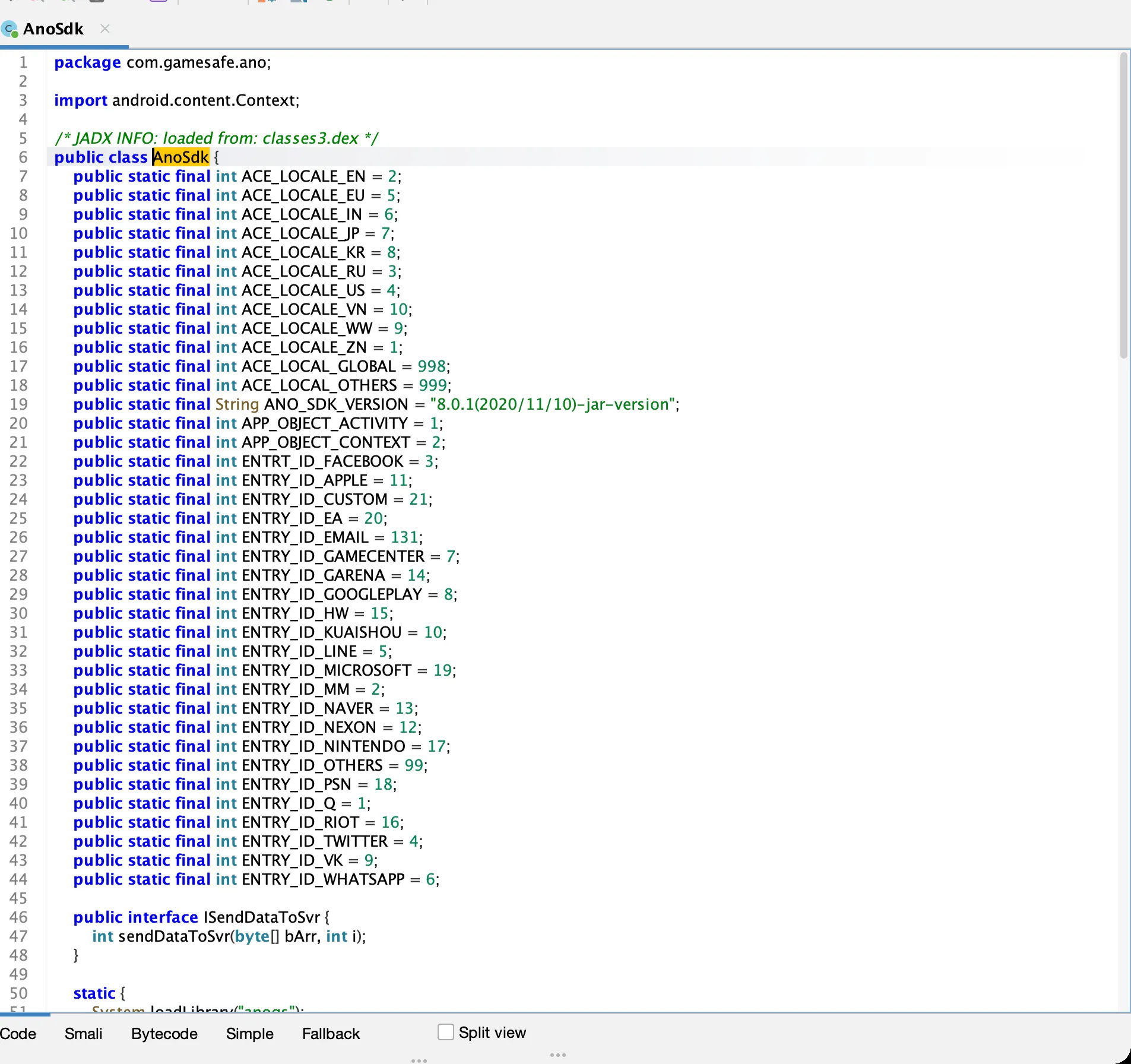 AnoSdk — the Java↔native bridge of Tencent ACE